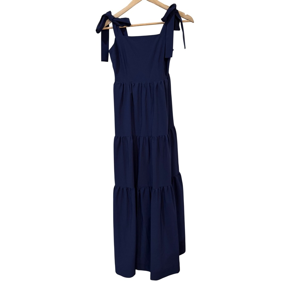 A Loves A Tiered Maxi Dress XS Navy Blue Tie Shoulder Smocked Back